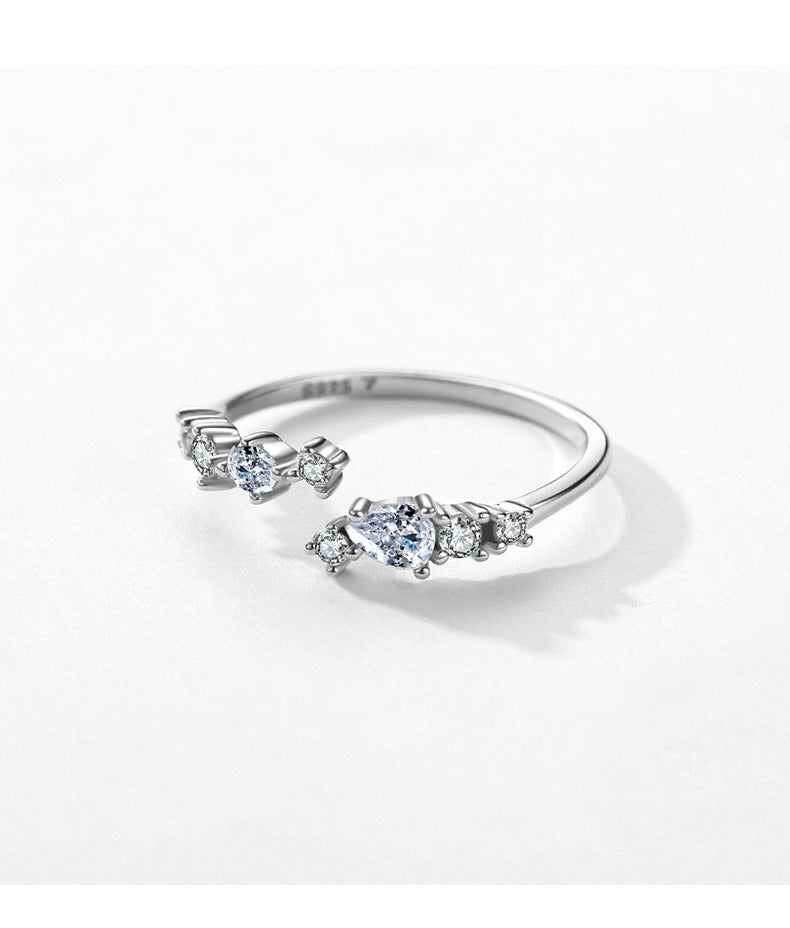 Simple Fashion Open Ring with Zircon Inlay, Sterling Silver, Women's Original Design