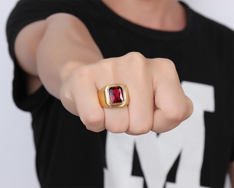 Personalized Trend Ring Inlaid With Red Zircon For Men