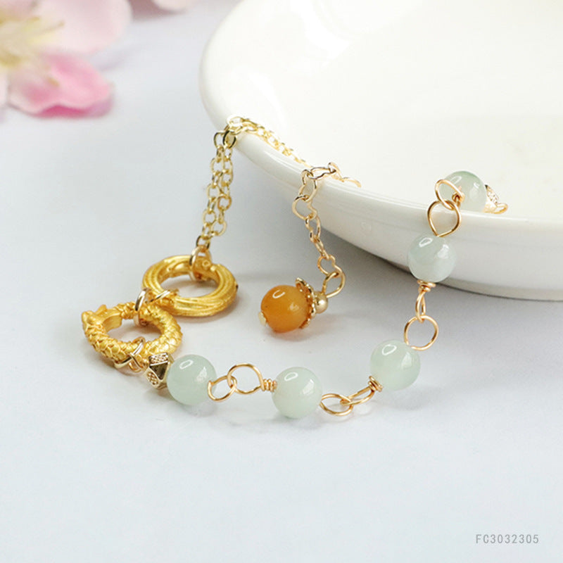 Jadeite Dragon & Phoenix Round Bead Bracelet