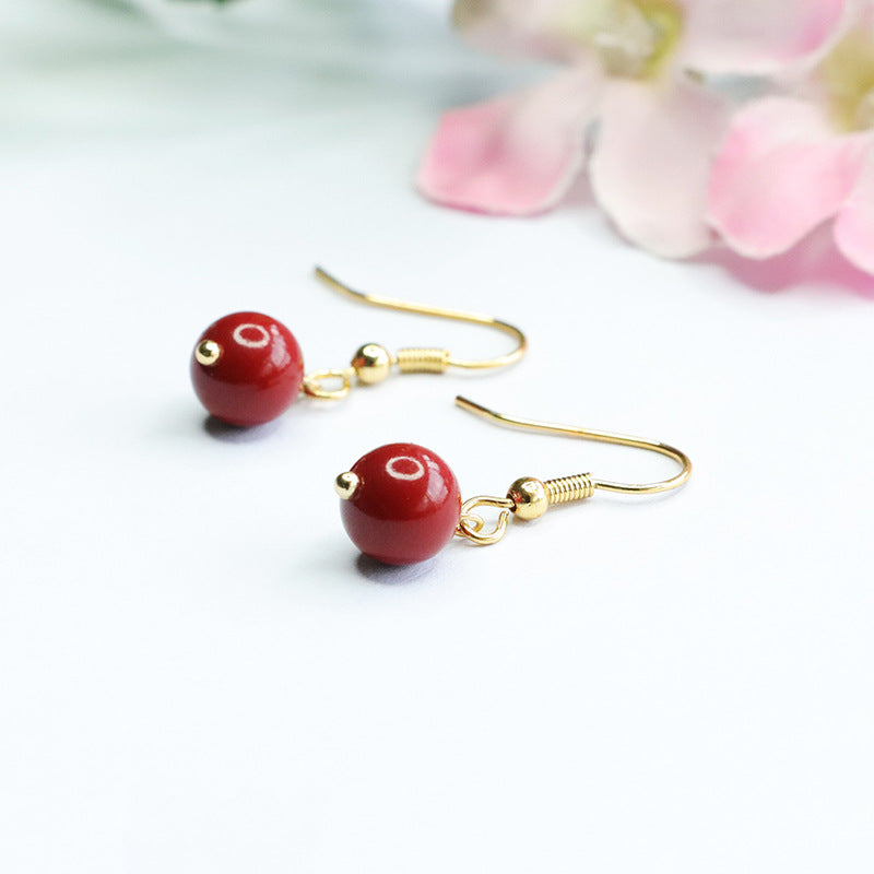 Cinnabar Round Bead Sterling Silver Earrings with Gemstone Accents