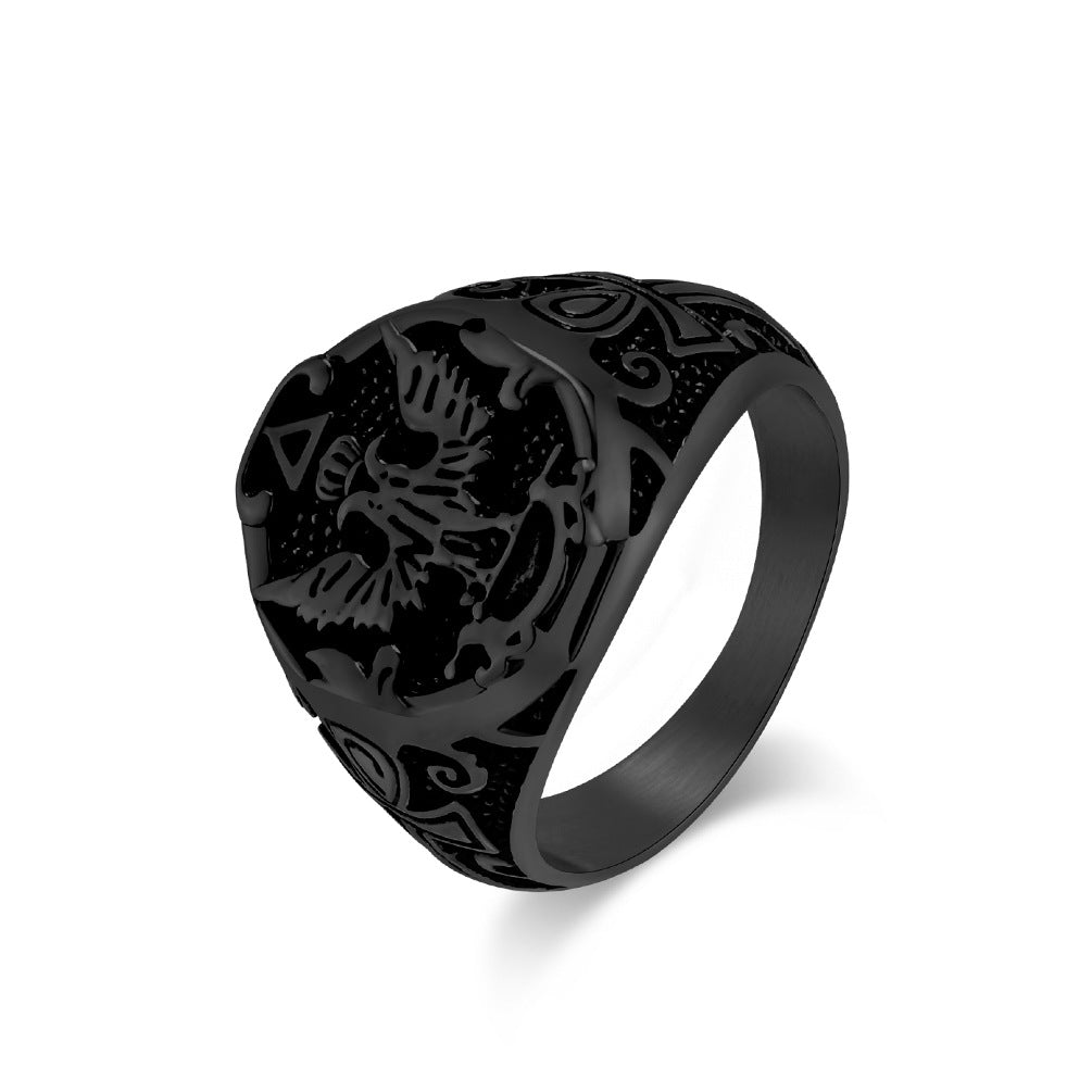 Planderful Mens Ring Retro Double-Headed Eagle Titanium Steel For Men Dominant Statement Jewelry