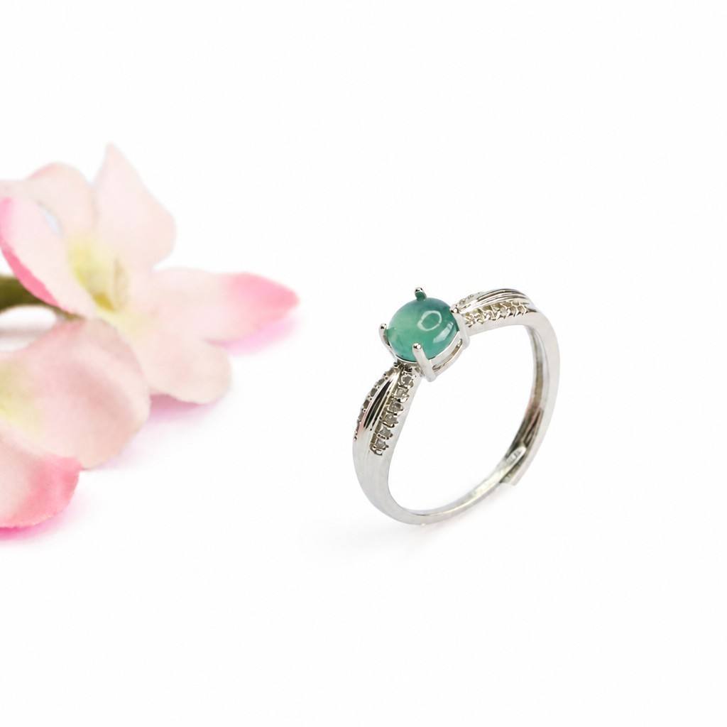 Blue Water Jadeite Oval Cabochon Ring
