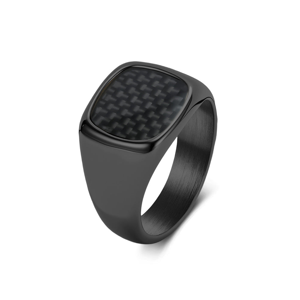 Minimalist Stainless Steel Carbon Fiber Ring Men's
