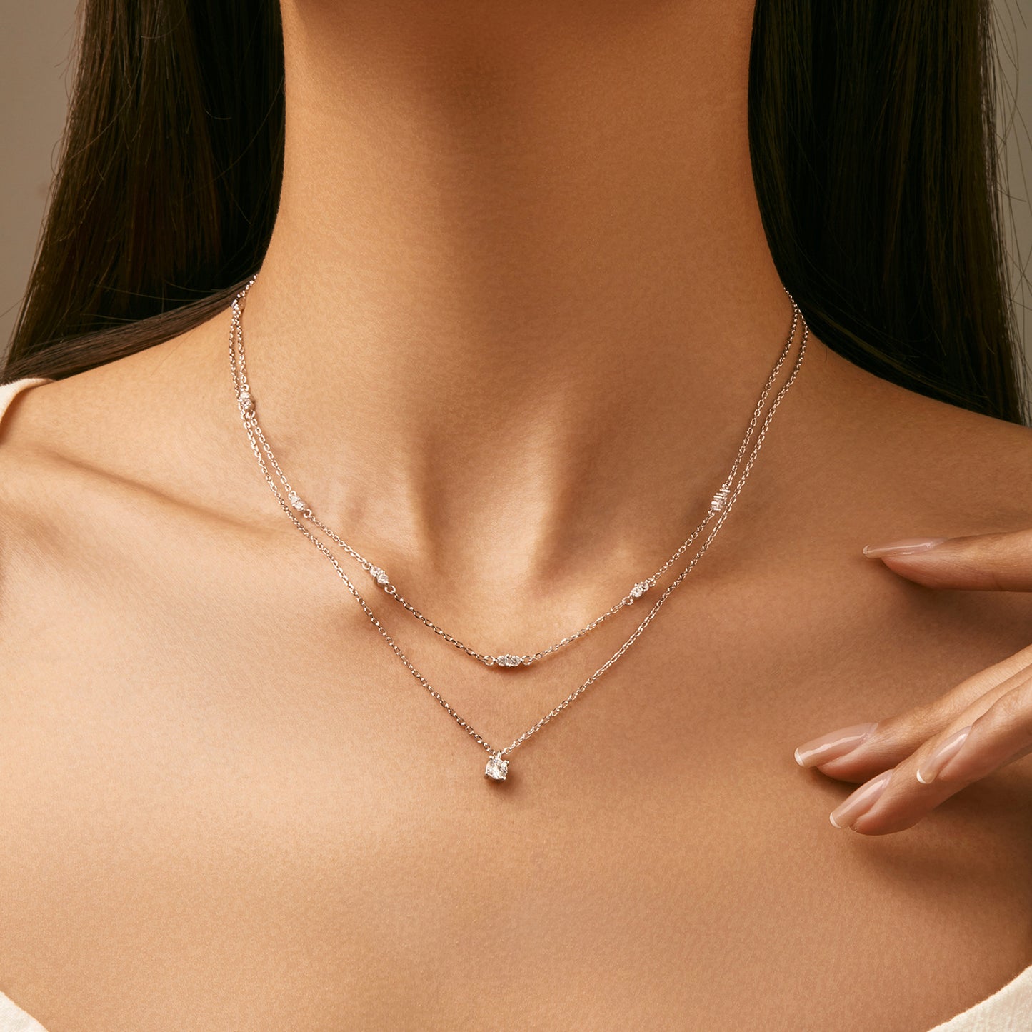Planderful Moissanite Sparkling Necklace – Elegant Double-Layer Design