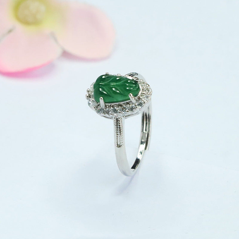 Jadeite Leaf 925 Silver Ring