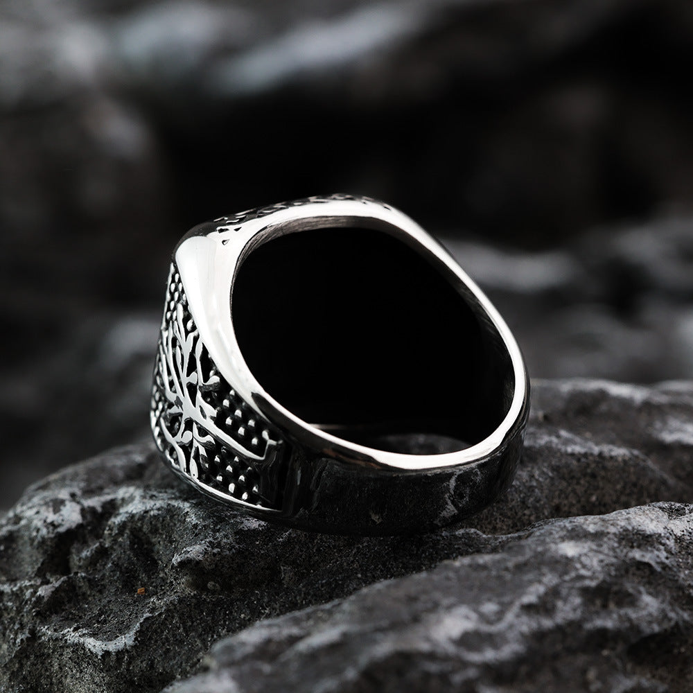 Planderful Viking Ring For Men Durable Titanium Steel Life Tree Snowflake Compass Nordic Design