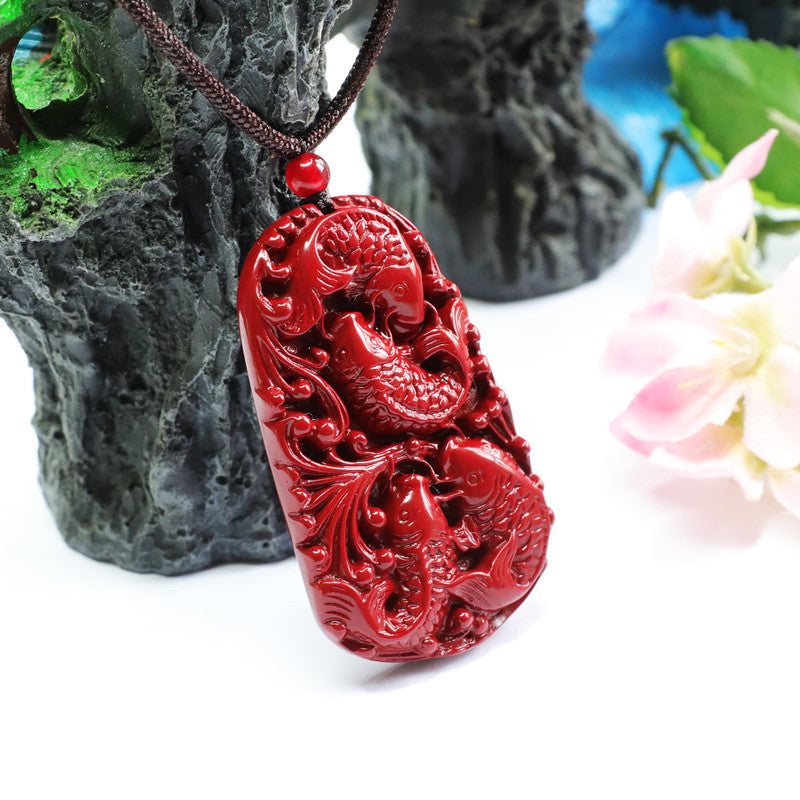 Cinnabar Pendant Carving Koi Pendant Jewelry