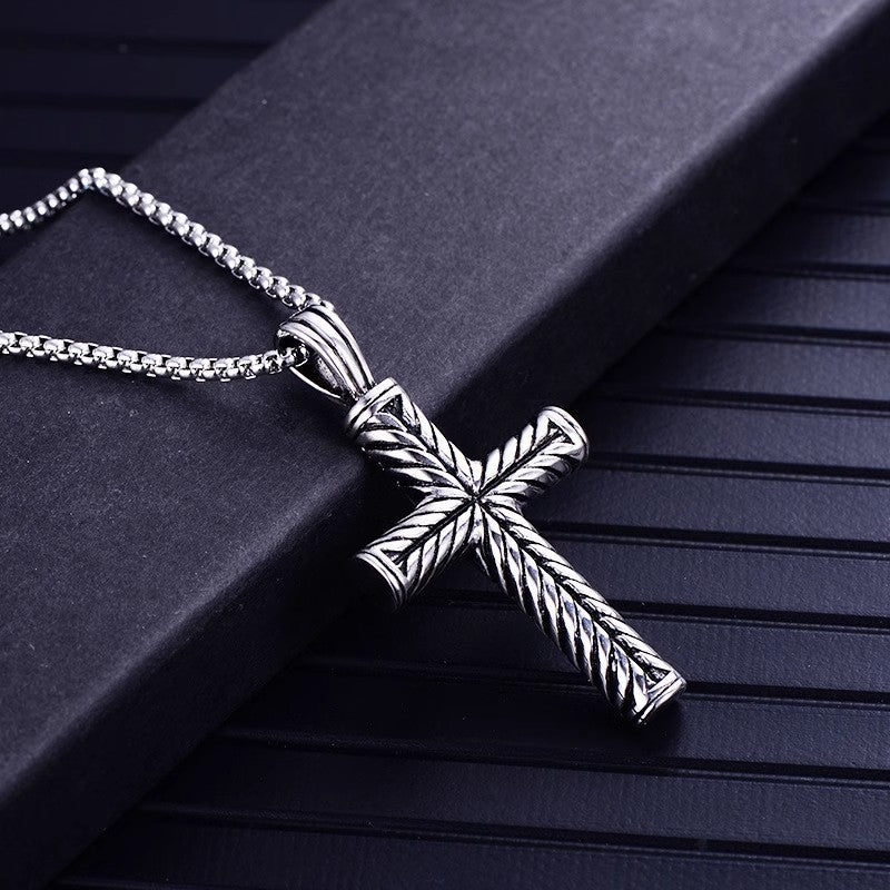 Planderful Jewelry Spiral Cross Necklace For Men Titanium Steel Retro Style Fashion Accessory