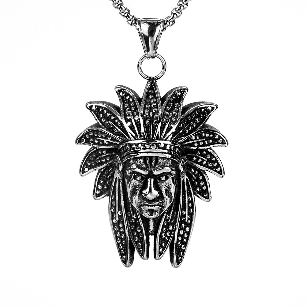 European And American Retro Stainless Steel Men's Pendant Personalized Indian Head Necklace