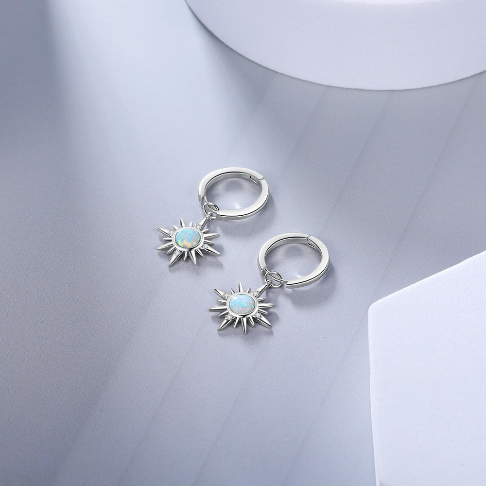 Planderful Jewelry Opal Earrings In Sterling Silver Sunflower Drop Design With White Opal Gems