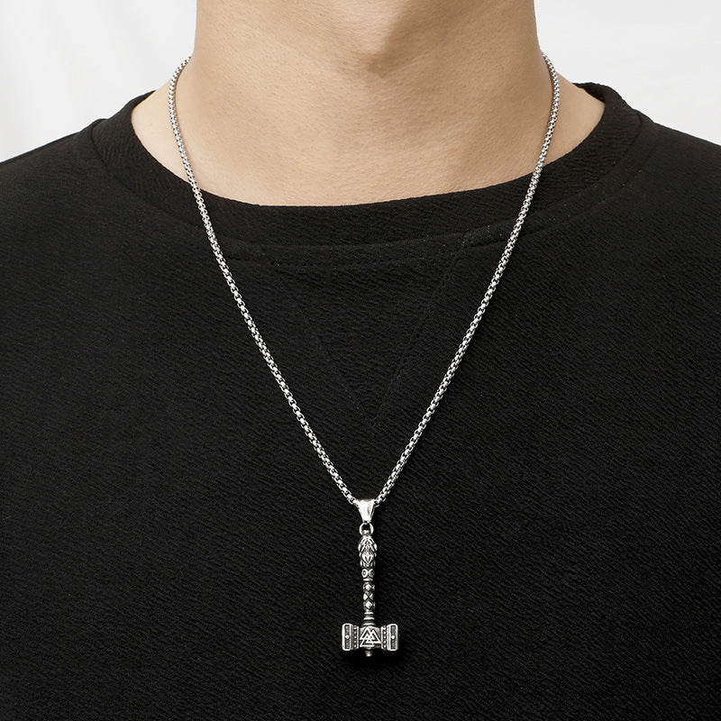 Customized Retro Nordic Viking Pendant - Men's Titanium Steel Thor's Hammer Design