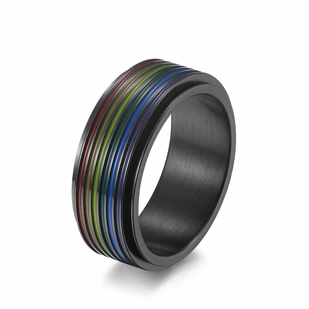 Stainless Steel Rotatable Colorful Flag Ring Stress-Relief Couple