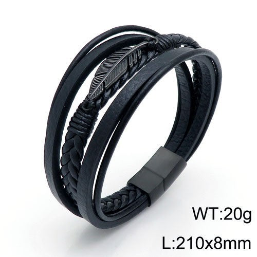 Men's Stainless Steel Feather Bracelet Planderful Layered