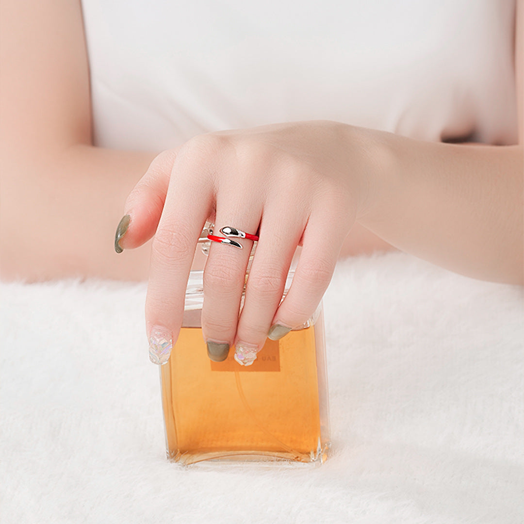 Planderful S925 Sterling Silver Snake Blessing Ring Women's New Chinese Year of the Snake Red Natal Year Zodiac Index Finger Ring Opening