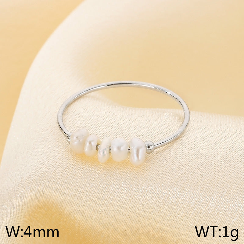 Gentle Wind Minimalist Thin Ring Freshwater Pearl Ring, Women's Design Metal