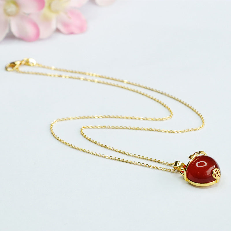 Red Agate Lucky Cat Pendant — No Chain