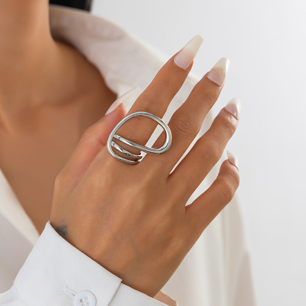 Planderful Geometric Line Ring for Women Hollow Joint Minimalist Statement Jewelry Vienna Verve
