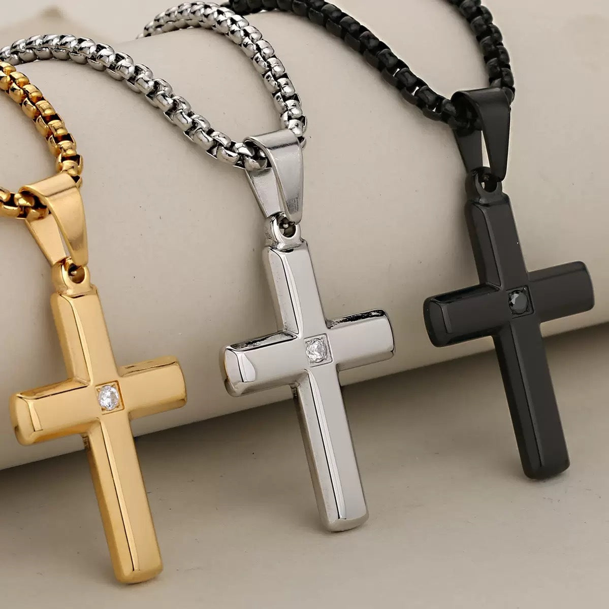 1. Planderful Titanium Cross Pendant Necklace Inlaid Zircon For Men And Women Special Gift