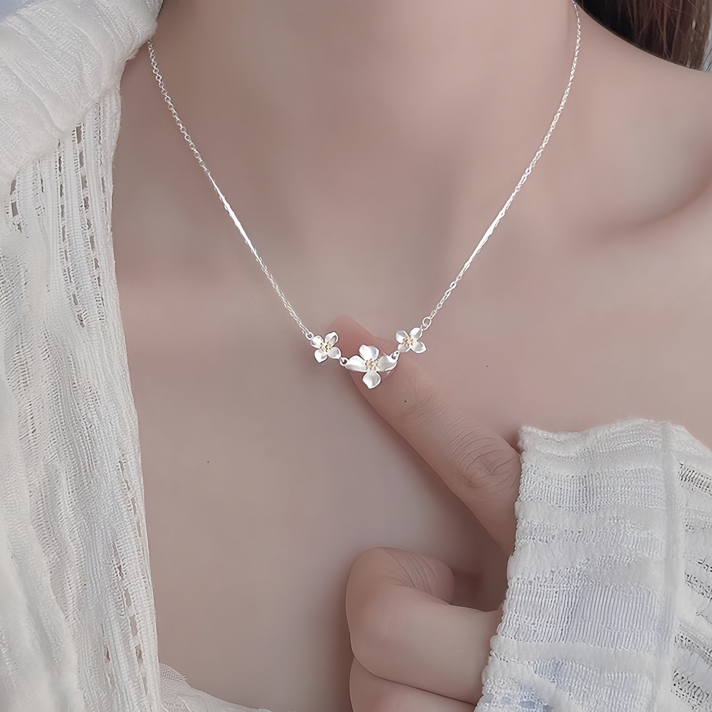 Planderful Sterling Silver Gardenia Necklace For Women Elegant Clavicle Chain Gift