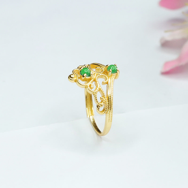 Icy Green Jadeite Double Cabochon Crown Ring
