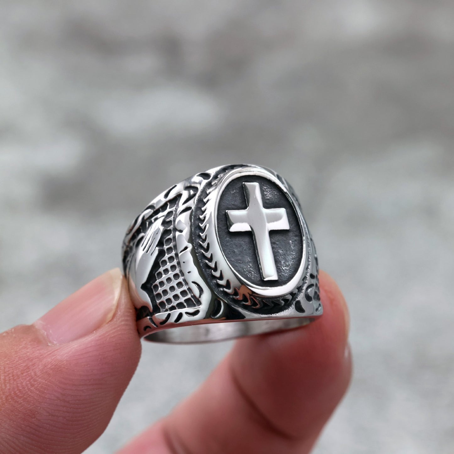 Hand Of God Cross Ring For Men In Steel Durable Fashion Statement Planderful Everyday Genie