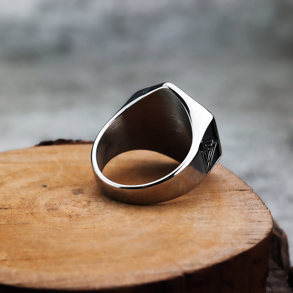 Viking Looney Letter Compass Rune Stainless Steel Ring for Men