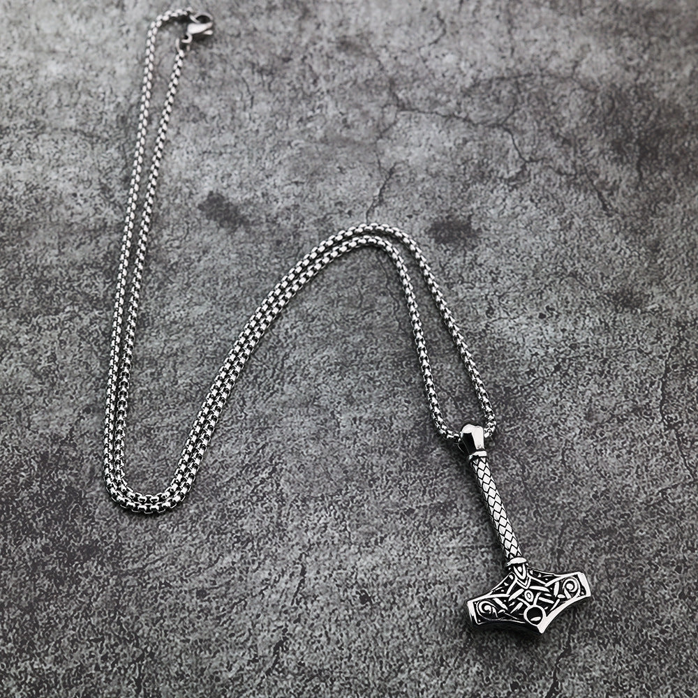 European And American Jewelry Wholesale Titanium Steel Pendant Necklace Retro Viking Hammer For Men