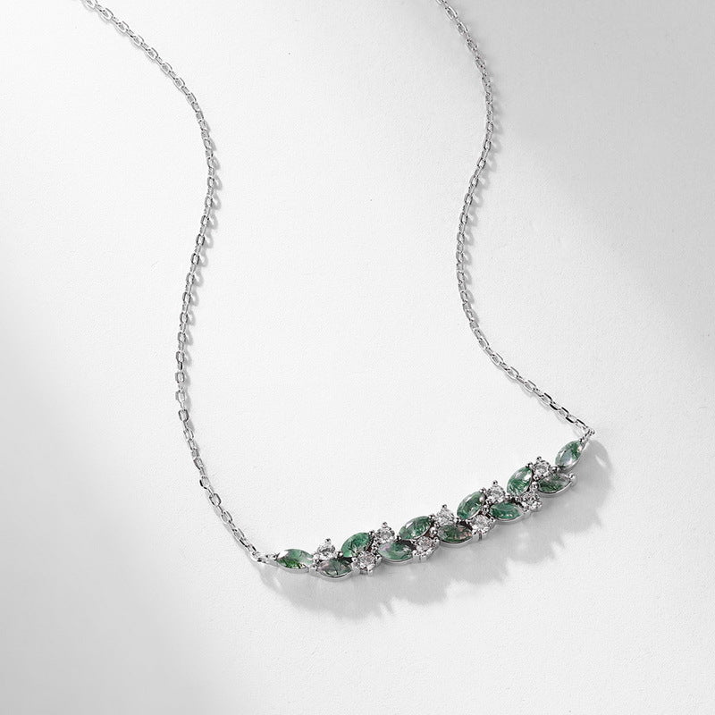 S925 Sterling Silver Moss Agate 2 × 4 mm Necklace
