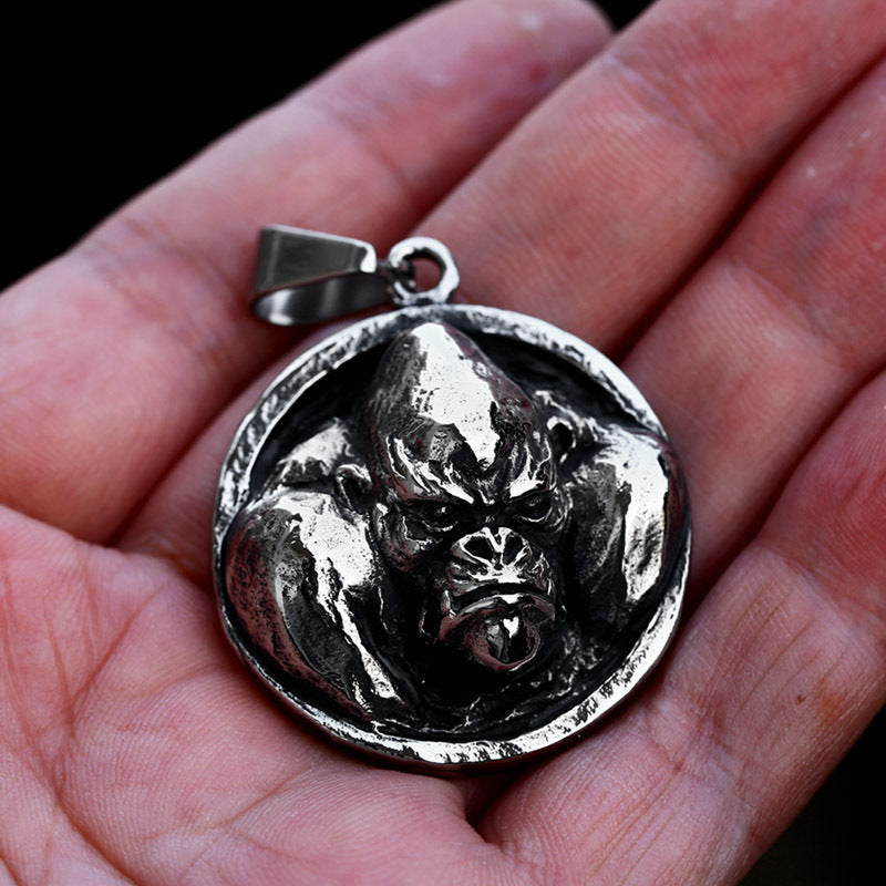 Titanium Steel Gorilla Head Pendant with Zodiac Monkey Design for Men