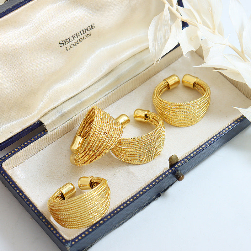 Elegant Copper Gold-Plated Multi-Layer Geometry Ring for Women