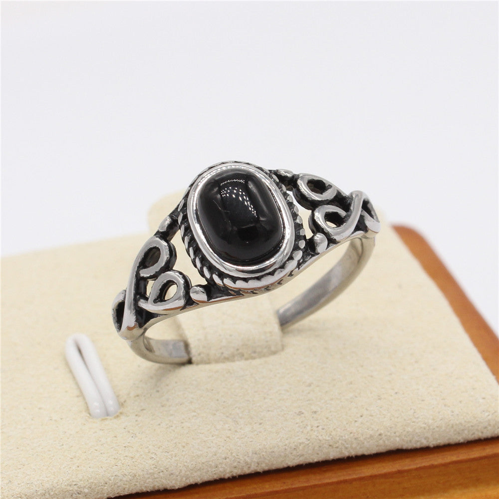Personalized Retro Oval Gemstone Titanium Steel Ring For Women And Unisex By Planderful Everyday Genie