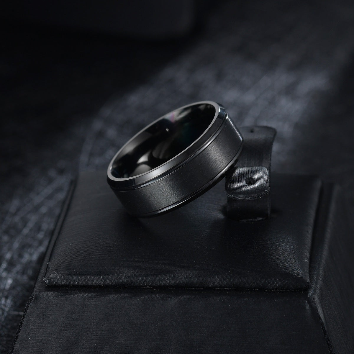 European Elegance Men's Titanium Ring with Black Plating - Stainless Steel, 8mm Width