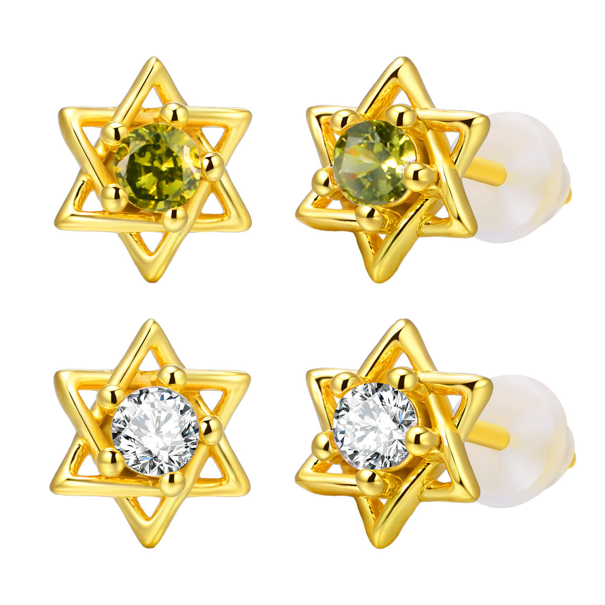 Crystal Star Stud Earrings — Gold Pair