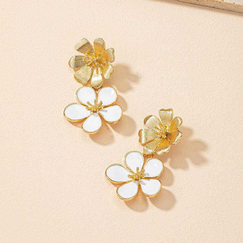 Exaggerated Oil Flower Earrings with Niche Design