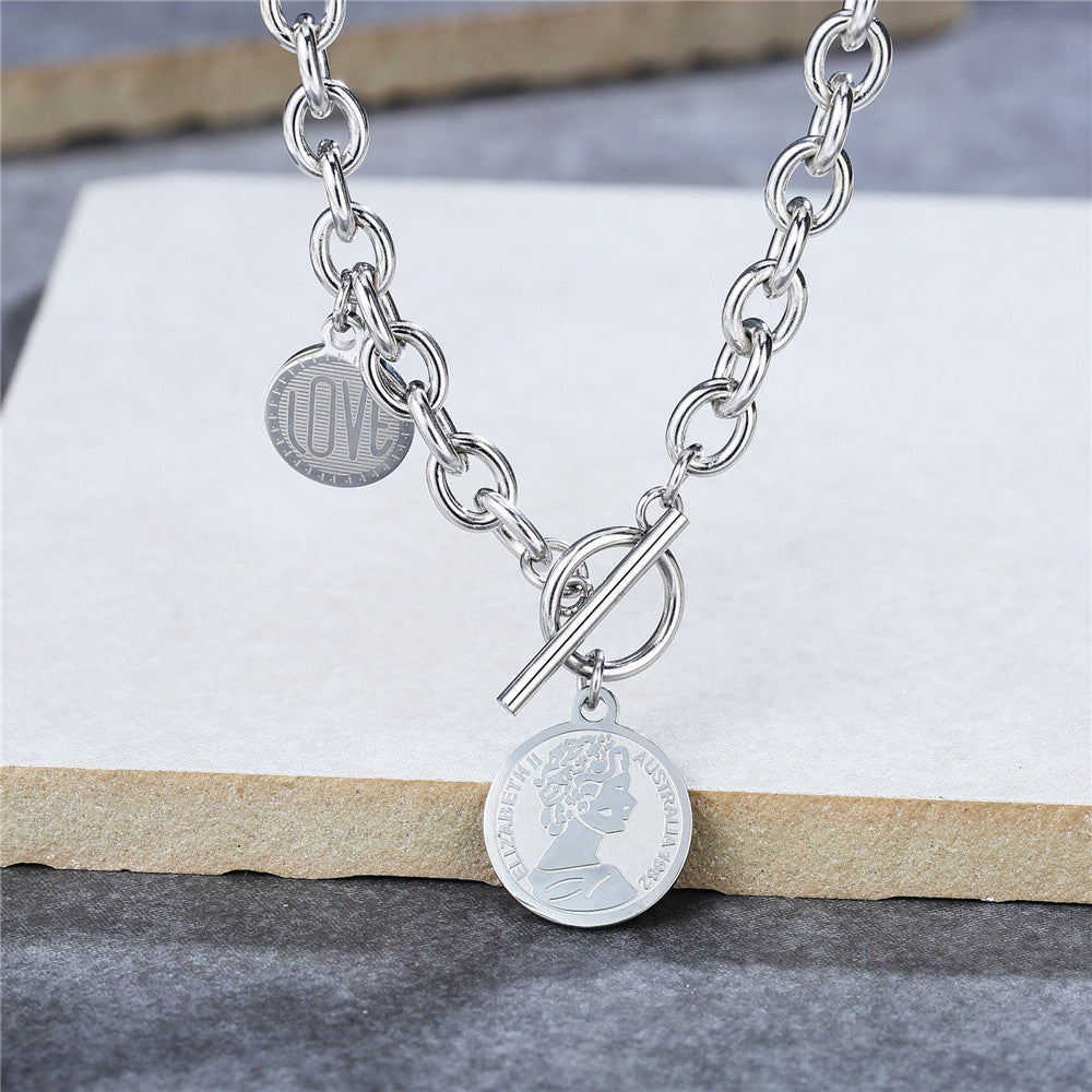 Planderful Titanium Steel Necklace For Women And Men Personalized Portrait Pendant Unisex Minimalist Shield