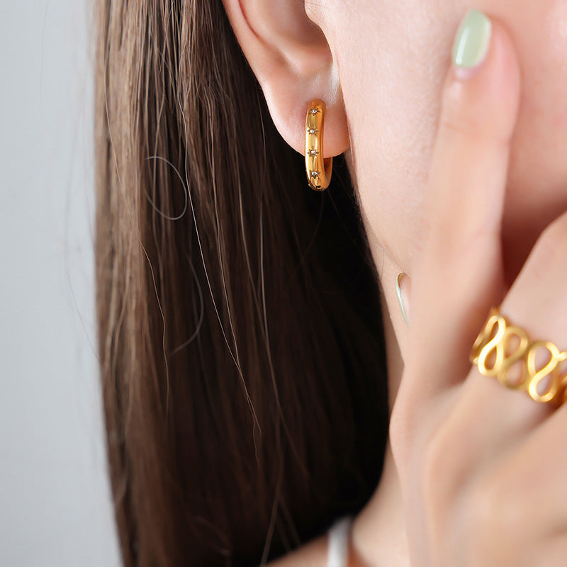 Gold-Plated Cross-Border Earrings with Zircon Inlay