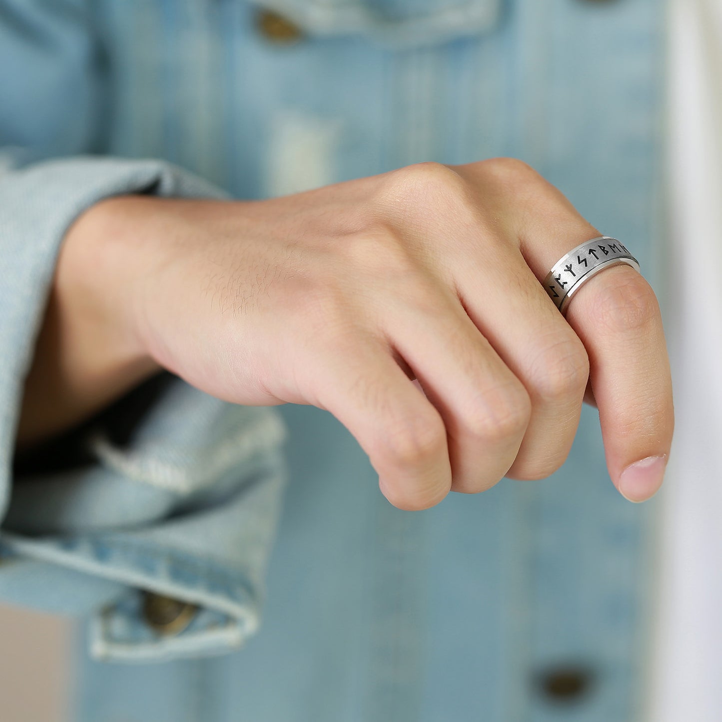 Men's Stainless Steel Viking Symbol Rotatable Ring Black 8mm