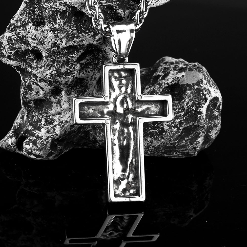Planderful Mens Cross Pendant Necklace Stainless Steel Bold
