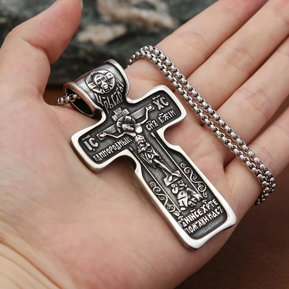 Planderful Stainless Steel Mens Cross Pendant Necklace