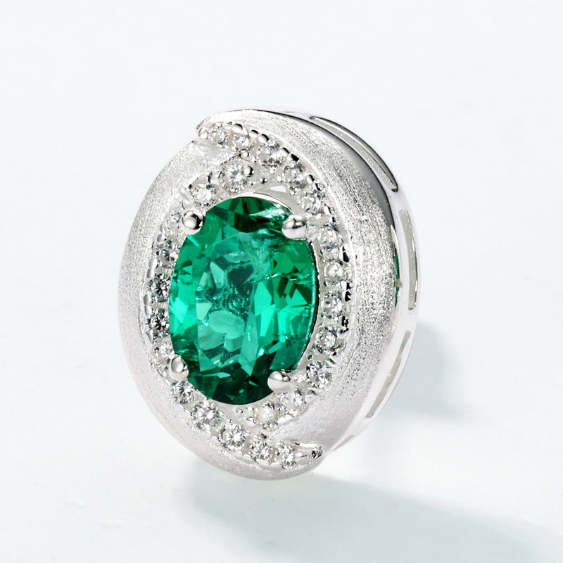 S925 Sterling Silver Lab-Grown Emerald Oval Stud Earrings