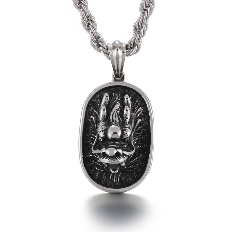 Punk-Inspired Wolf Head Pendant Necklace for Men in Retro Dark Titanium Steel