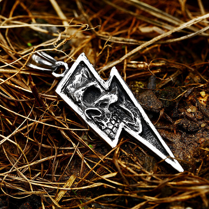 Punk Wind Lightning Skull Titanium Steel Pendant – Men's Titanium Steel Necklace