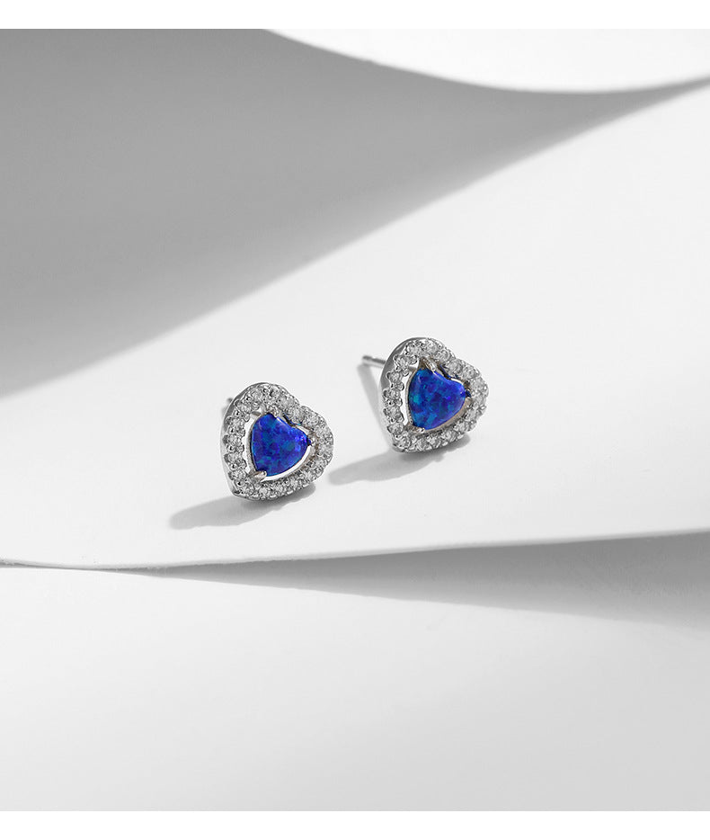 Opal and Zircon Sterling Silver Love Earrings for Women - Elegant and Luxurious