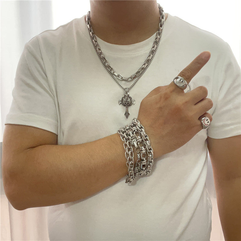 Trendy Men's Titanium Steel Cross Sword Pendant Retro Necklace