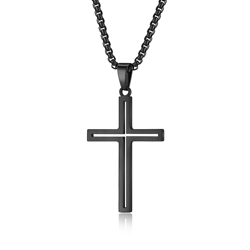 Cross-Border Simple Titanium Steel Cross Necklace for Men