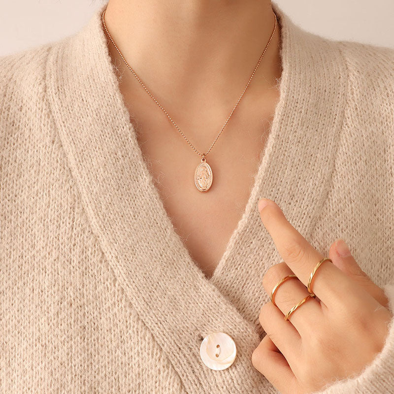 Golden Retro Portrait Pendant Necklace by Planderful - Everyday Genie Collection