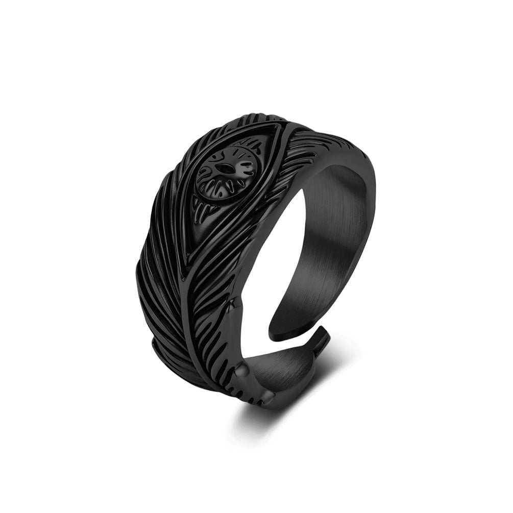 Indian Style Feather Eye Ring Men's Stainless Steel Design