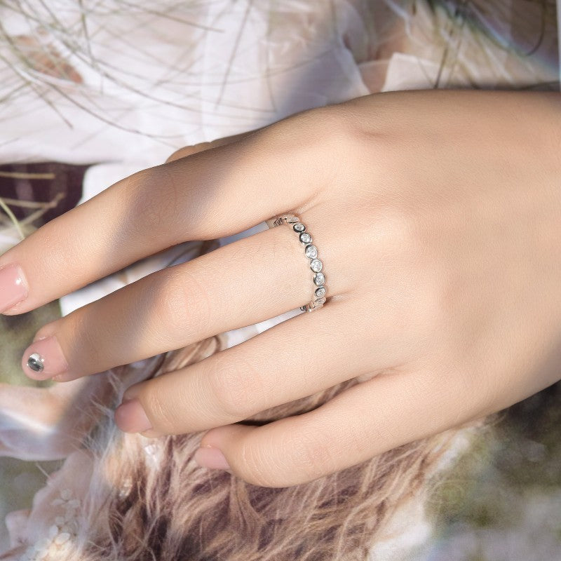 Cross-Border Ins Style Versatile Stacked Moissanite S925 Silver-Plated Wedding Ring