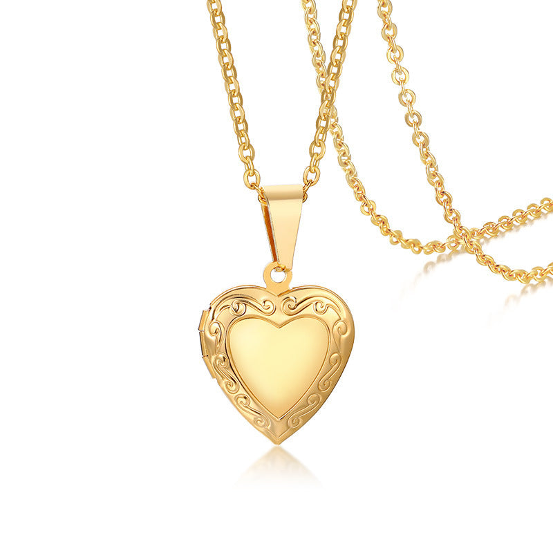 European And American Heart-Shaped Zircon Gold Necklace