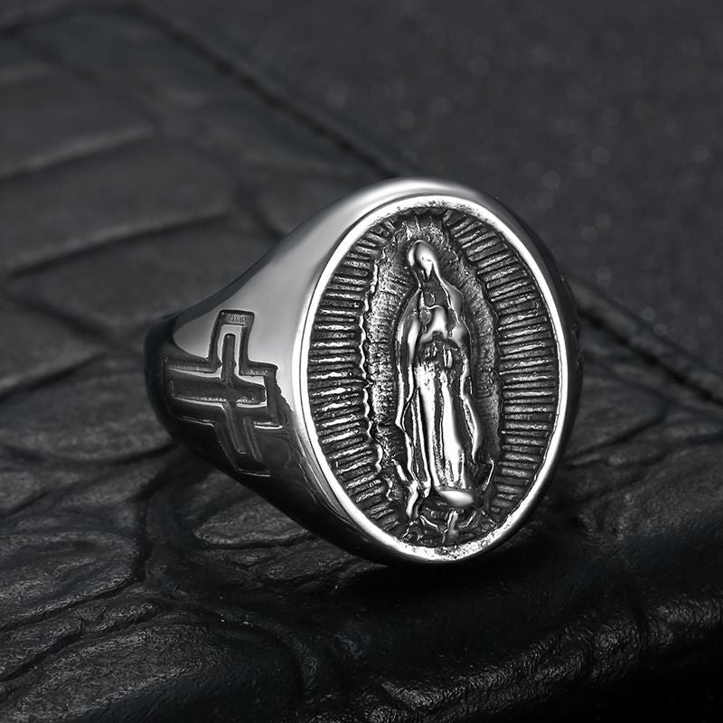 Stainless Steel Ring Unisex Retro Cross Portrait By Planderful Everyday Genie Collection